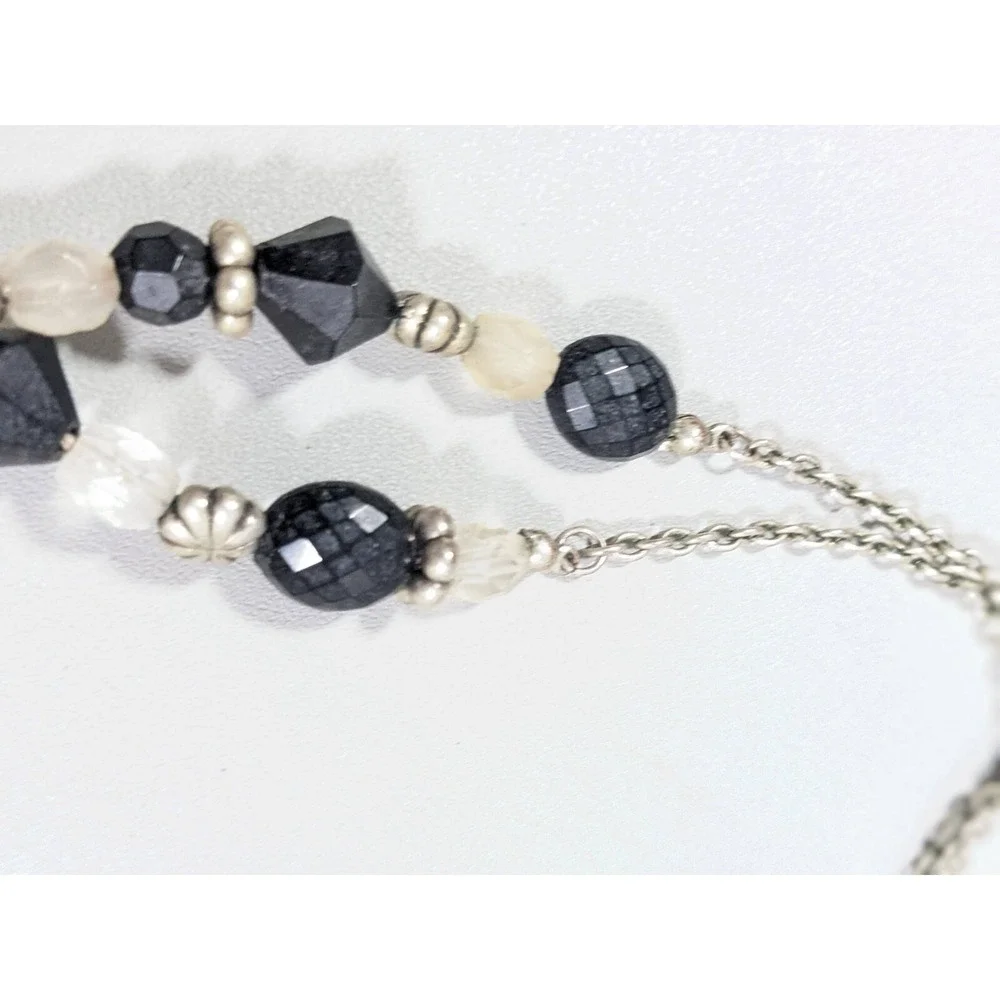 Premier Designs Black Bead Layered Necklace Silver Tone‎ Double Strand 18.5